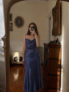 Vintage Blue Satin Bias Slip Dress